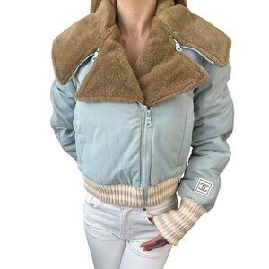 CHANEL Sport Vintage 01A CC Mark Logo Puffer Jacket Blue Cream [105114]